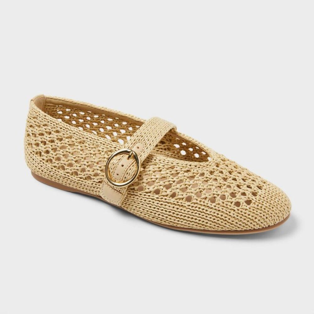Women's Sia Knit Woven Mary Jane Cushioned Flats - Solid Beige (7.5)